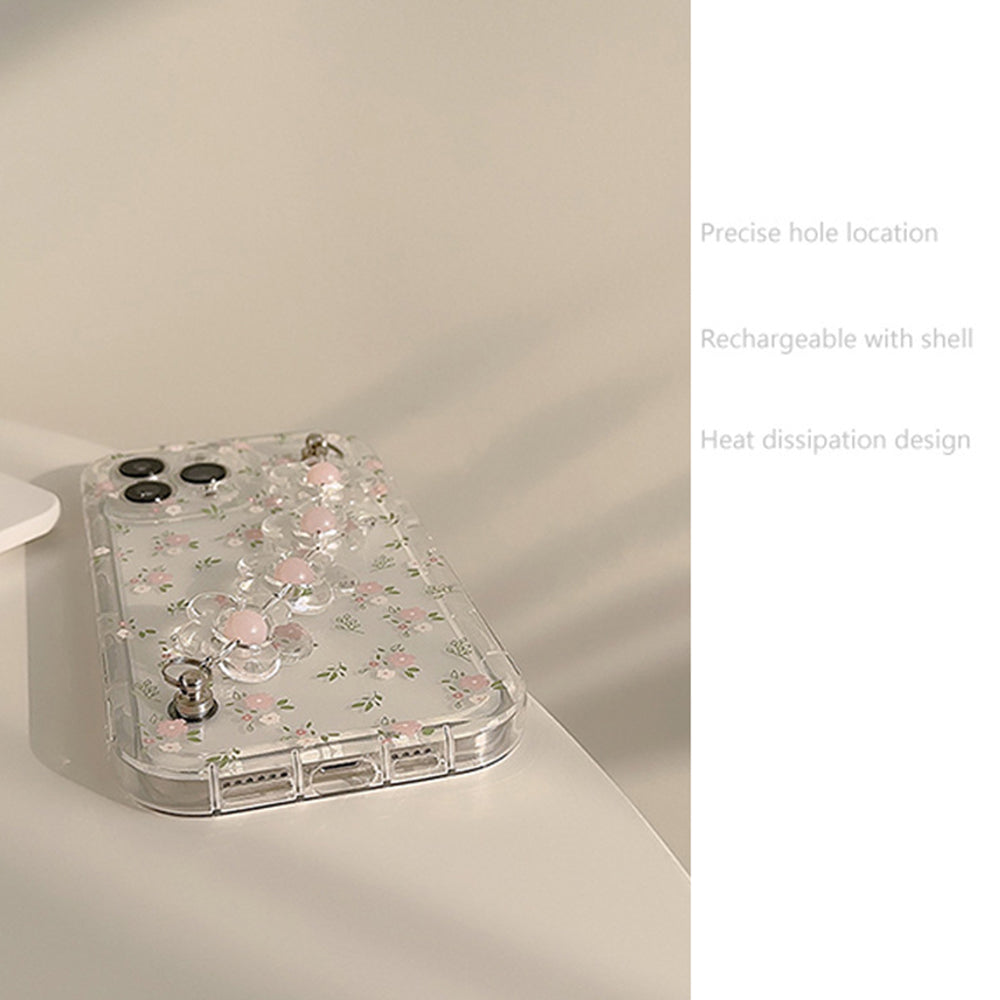 For iPhone 13 Pro Flower Pattern Clear Phone Case Anti-scratch TPU Cover with Flower Decor Chain For iPhone 13 Pro Flower Pattern Clear Phone Case Anti-scratch TPU Cover with Flower Decor Chain